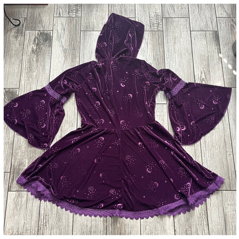 Spirit Halloween Celestial Coven Hooded Dress Women 1X Purple Bell Sleeve Witch - Picture 14 of 14
